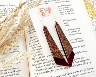 Brown & Burgundy Leather Angled Bar Earrings