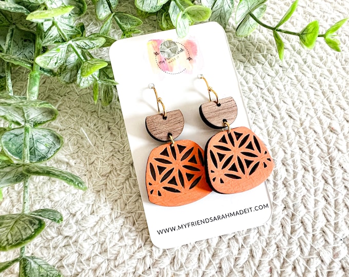 Terracotta and Walnut Wood Earrings