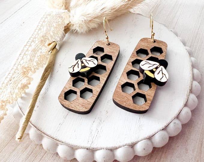 Honeycomb Bee Earrings