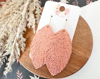 Melon Orange Suede Fringed Earrings with Sparkle