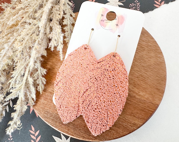 Melon Orange Suede Fringed Earrings with Sparkle