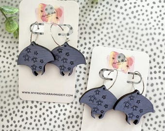 Wood Manta Ray Earrings