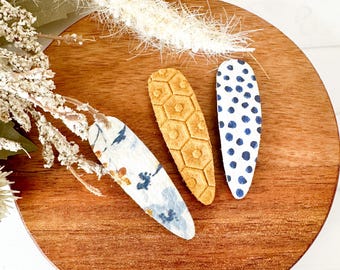 Honeycomb, Navy Dot, and Watercolor Floral Hair Clips
