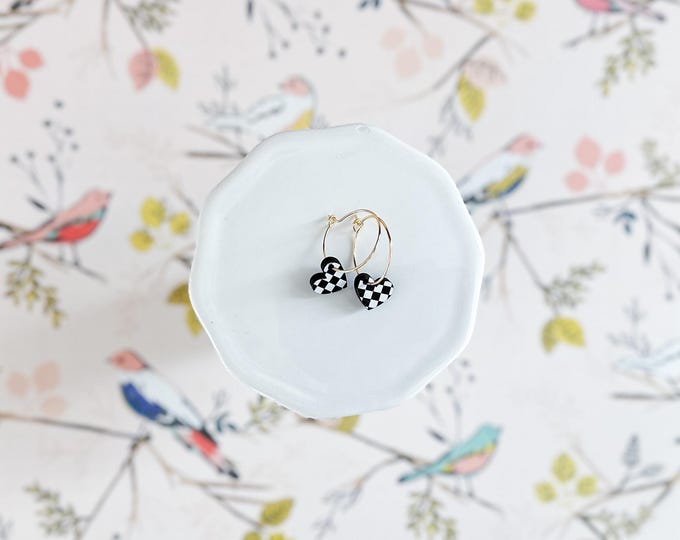 Mini Checkered Heart Hoops