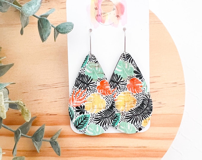 Tropical Breeze Cork Teardrop Earrings