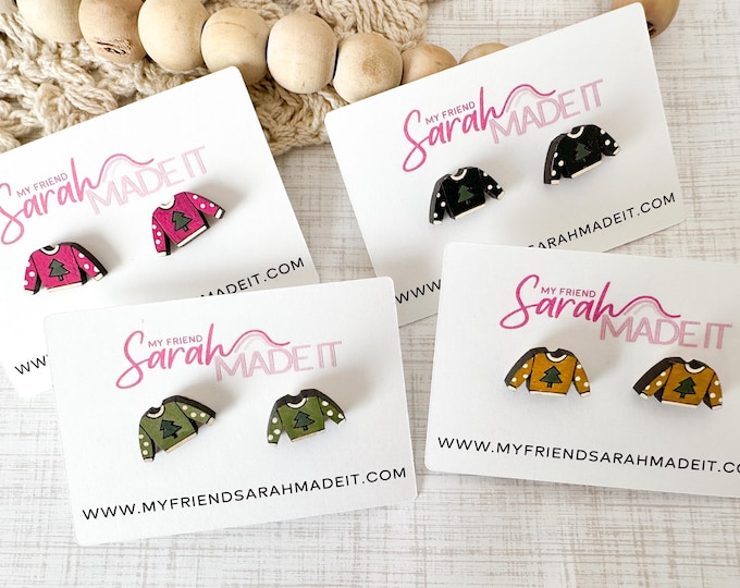 Festive Christmas Sweater Stud Earrings | You Choose Color