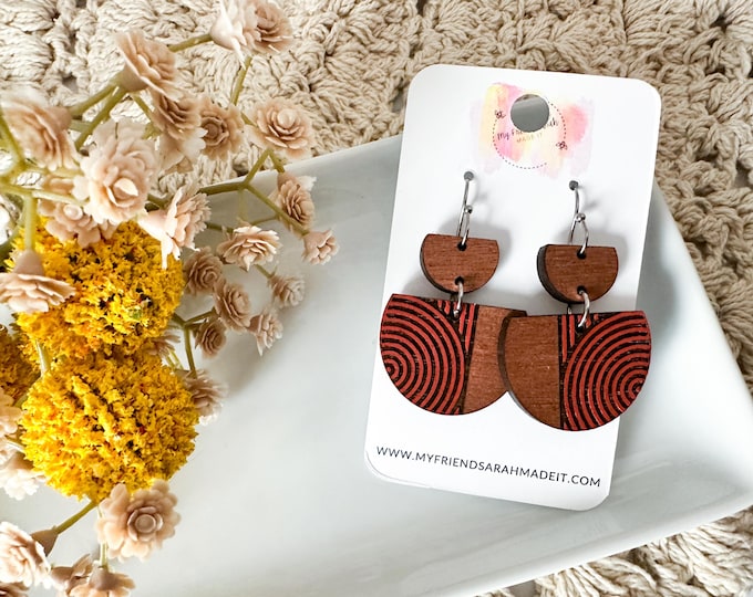 Rust Striped Wooden Earrings