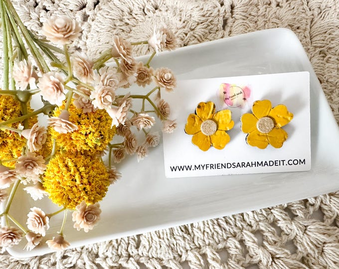 Yellow Floral Statement Stud Earrings