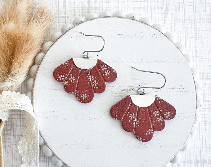 Rust Floral Scalloped Fan Earrings