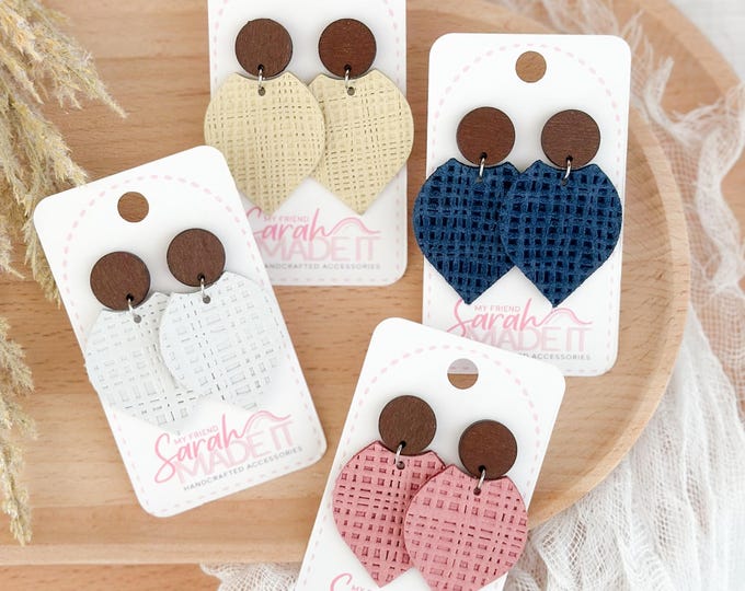 Striped Cork Petal Earrings with Wood Stud