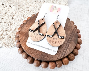 Hand-Painted Wooden Hockey Earrings