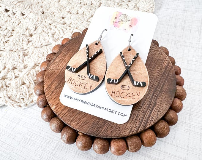 Hand-Painted Wooden Hockey Earrings