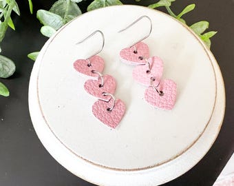 Pink Heart Stack Earrings