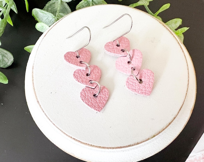 Pink Heart Stack Earrings
