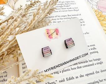 Purple Book Stack Stud Earrings