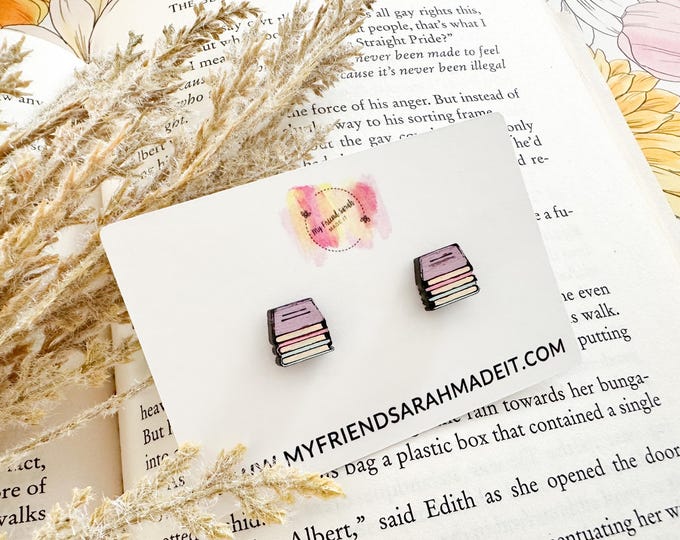 Purple Book Stack Stud Earrings