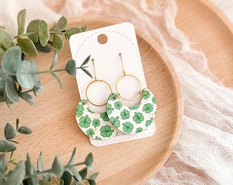 Cork Shamrock Geometric Hoop Dangles
