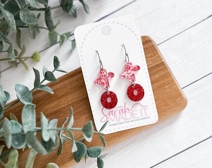 Glitter X & O Earrings | Lightweight Acrylic Valentine Dangles | #3291