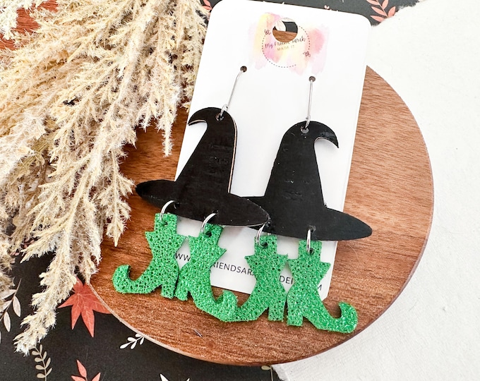 Witch Hat with Green Boots Earrings