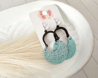 Sparkling Aqua Curved Crescent Earrings