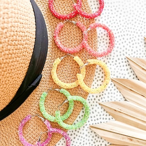 Glitter Hoop Earrings | Neon Resin Hoops | Boho Party Earrings | #1052