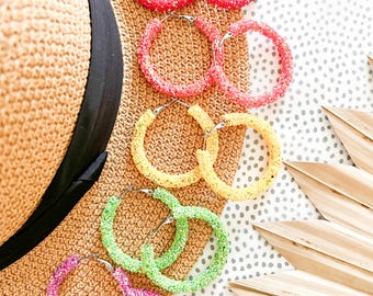 Neon Glitter Hoop Earrings