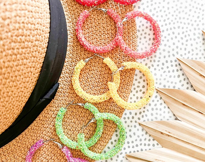 Neon Glitter Hoop Earrings