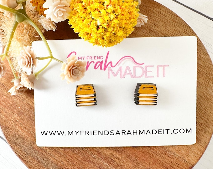 Mustard Book Stack Stud Earrings