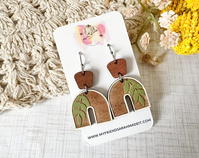 Hand-Painted Geometric Botanical Arch Earrings