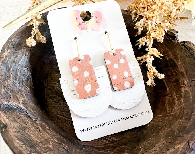 Neutral Polka Dot Cork Earrings