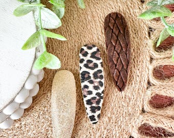 Leopard, Neutral Gold, and Braided Brown Hair Clips