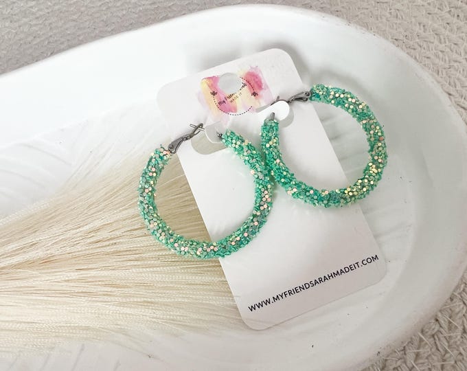 Aqua Glitter Hoop Earrings