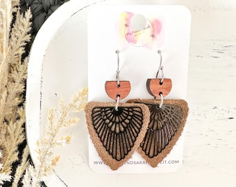 Mocha Suede Scalloped Arrow Earrings