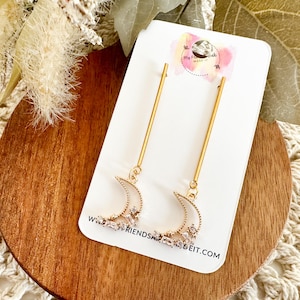 Gold Moon and Star Earrings | Celestial Dangle Earrings | Gifts for Astrology Lovers | Pretty Boho Moon Earrings | #3010
