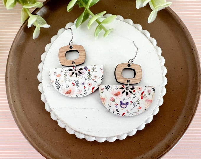 Floral Chicken Geometric Dangles