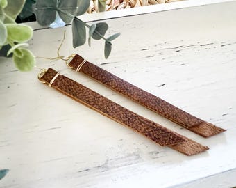 Rustic Leather Bar Earrings