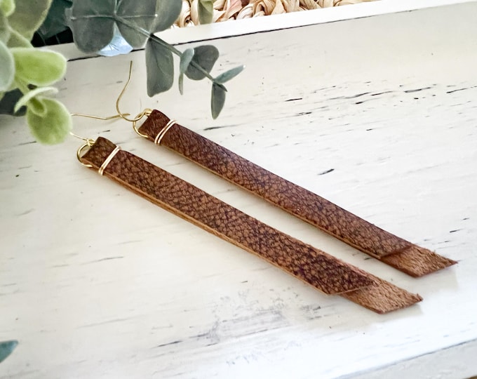 Rustic Leather Bar Earrings