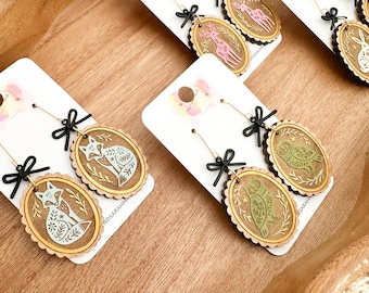 Hand-Painted Woodland Animal Cameo Earrings