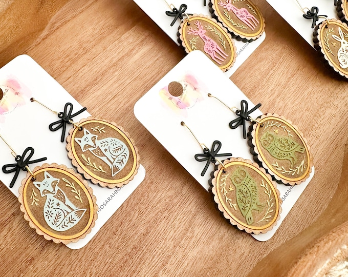 Hand-Painted Woodland Animal Cameo Earrings