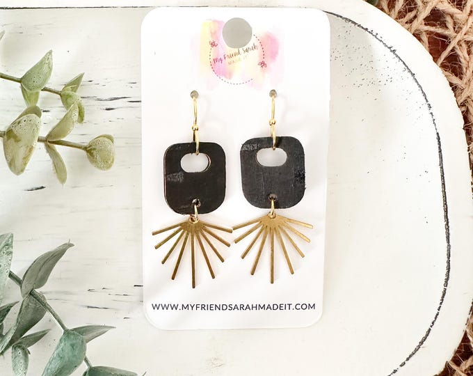 Cork & Brass Geometric Ray Earrings