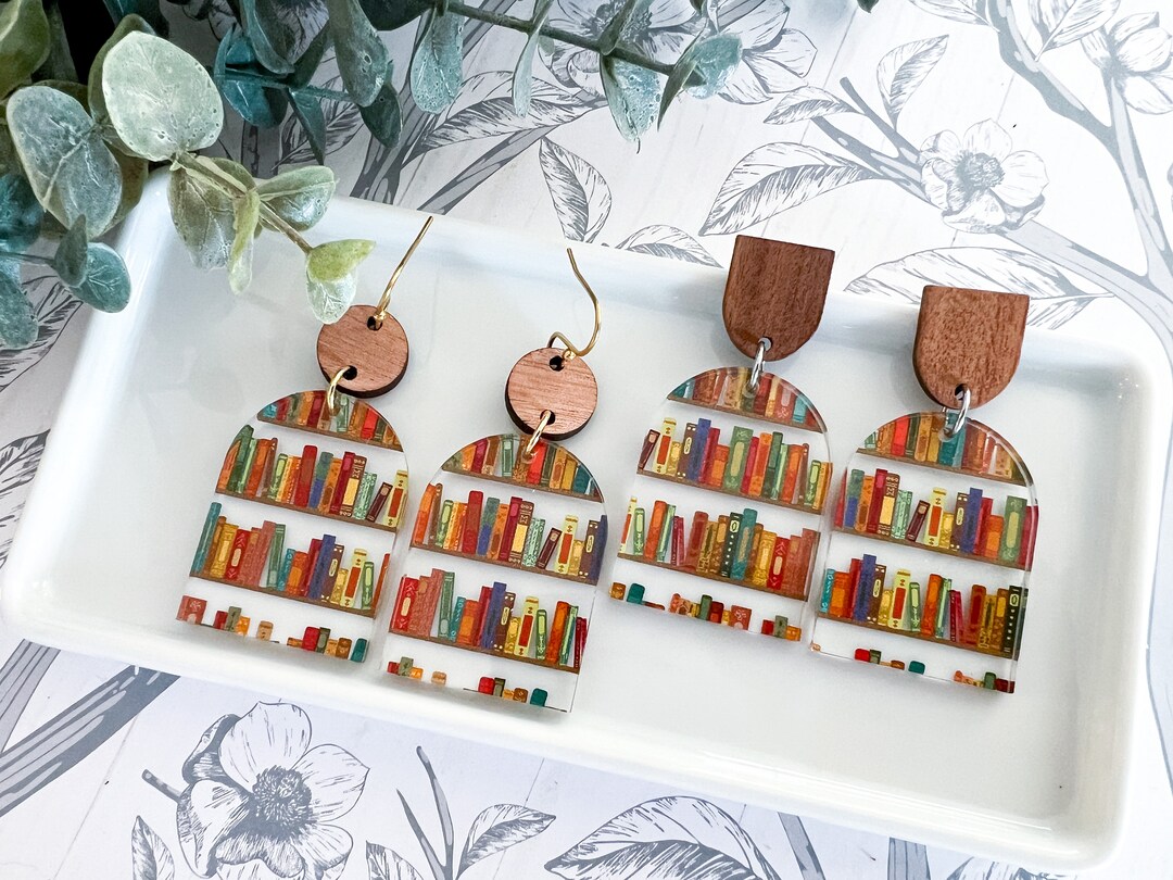 Booklover Acrylic Earrings Bookshelf Earrings Librarian Earrings Reader