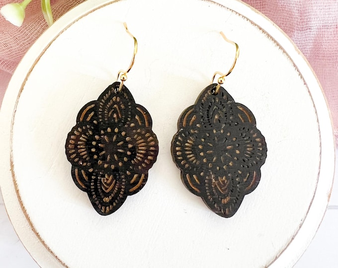 Black Filigree Wood Earrings