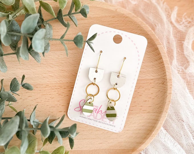 Green Striped Cork Earrings