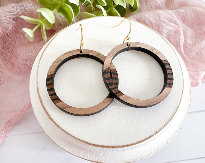 Black & Brown Wooden Striped Earrings