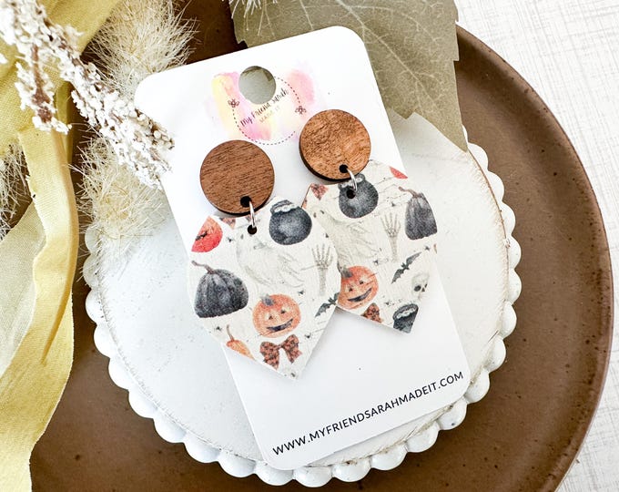 Vintage Halloween Cork + Wood Petal Earrings