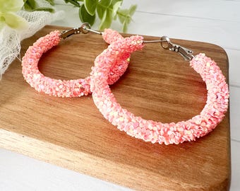 Glitter Apricot Hoop Earrings