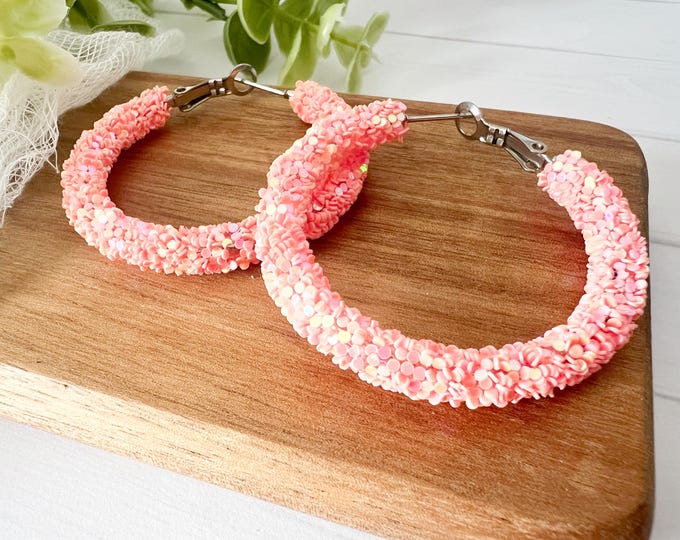 Glitter Apricot Hoop Earrings
