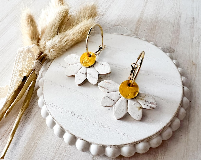 Cork Daisy Hoop Earrings