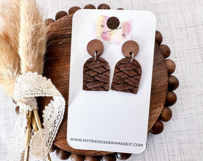 Brown Braided Leather Earrings