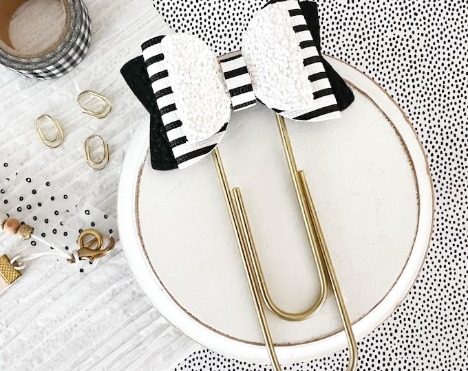 Black & White Striped Bow Jumbo Planner Clip